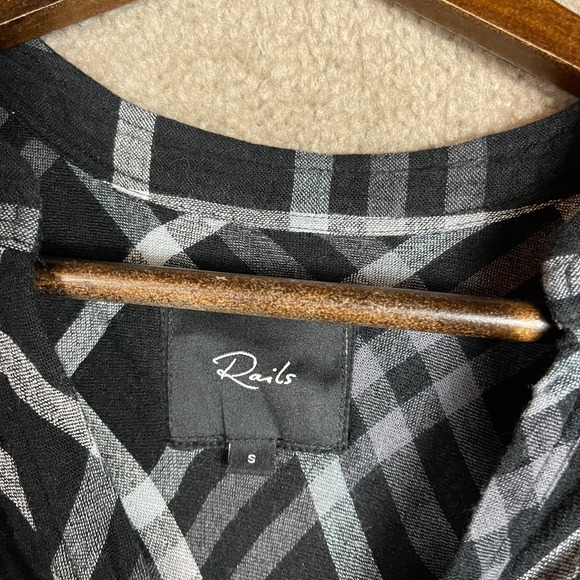 Rails Redding Shirt Womens Small S Ink Grey White Plaid Long Sleeve Frayed Hem - Picture 7 of 10